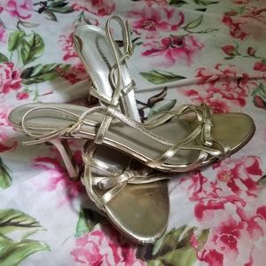 Anne Klein strappy heels gold
